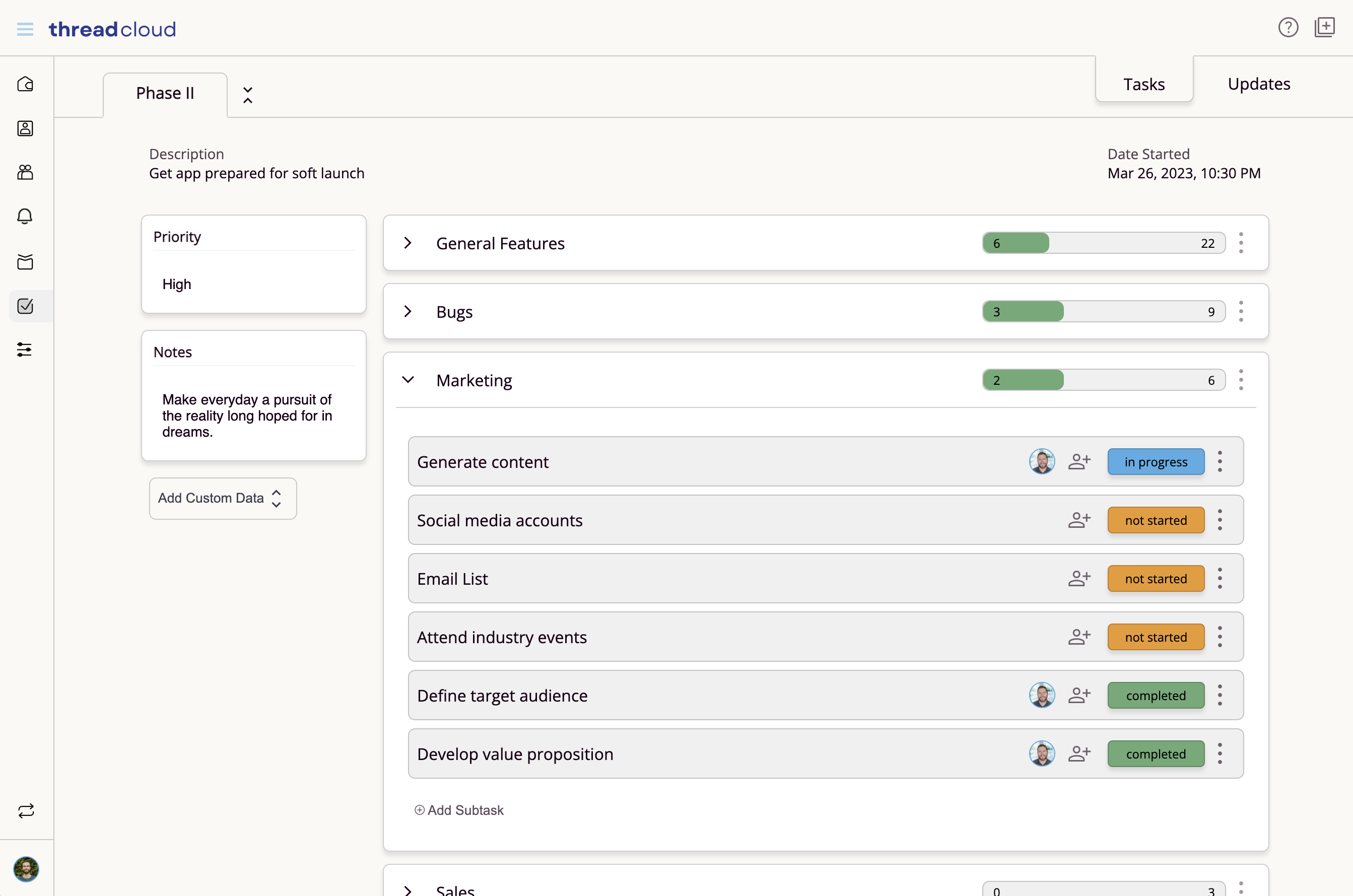 ThreadCloud Project Screen