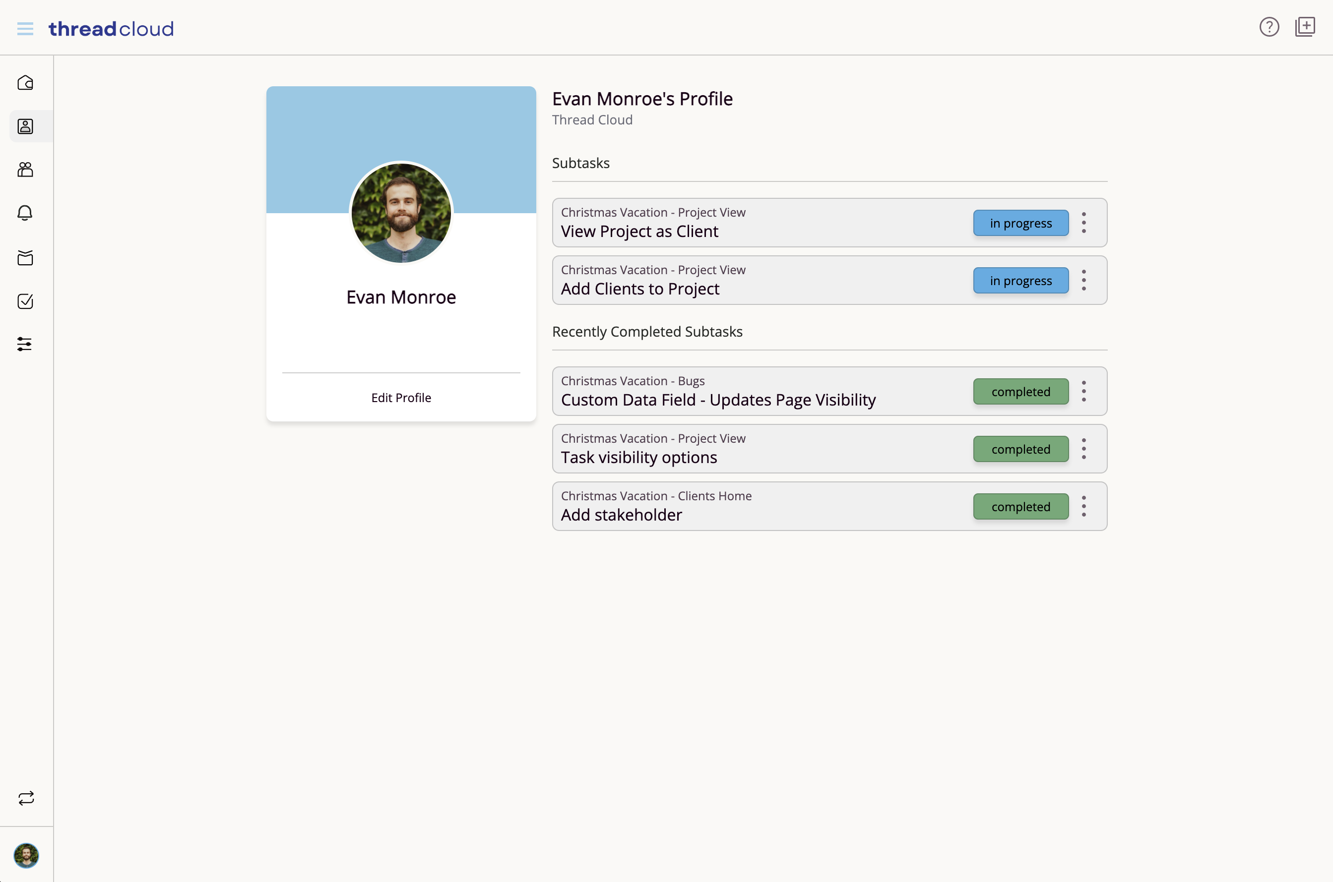 ThreadCloud Profile Screen